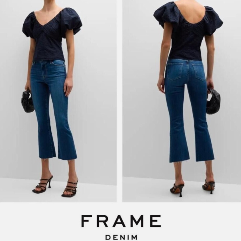 FRAME DENIM Le High Flare Raw Hem Crop Neosho 30